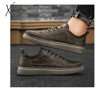 Xajzpa - Top Quality Genuine Leather Shoes Mens Sneakers Knit Collar Men’s Casual Hollow Men